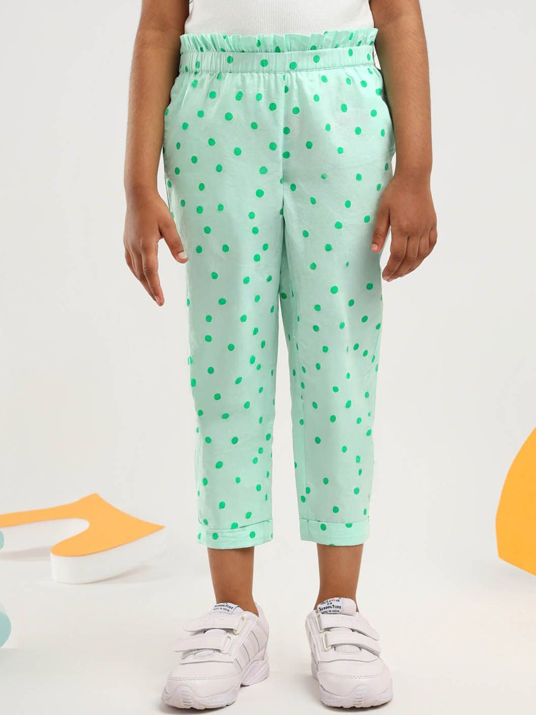 

Somersault Girls Polka Dot Printed Regular Fit Cotton Trousers, Green