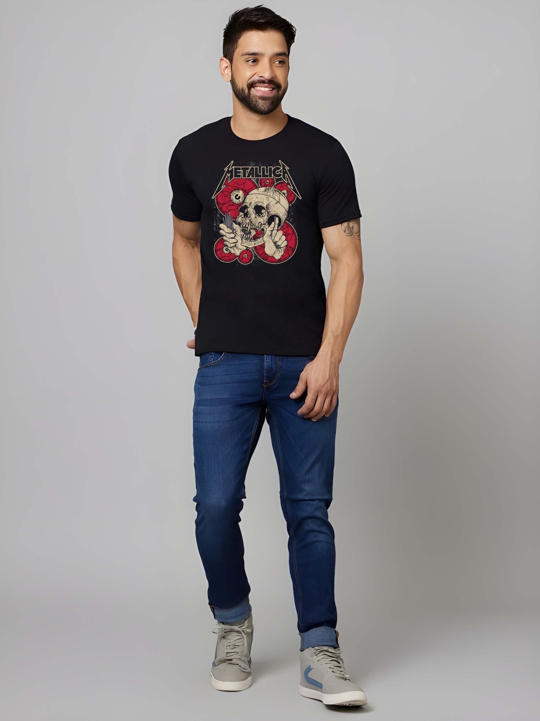 

Krimmple Men Graphic Printed Round Neck Cotton T-shirt, Black