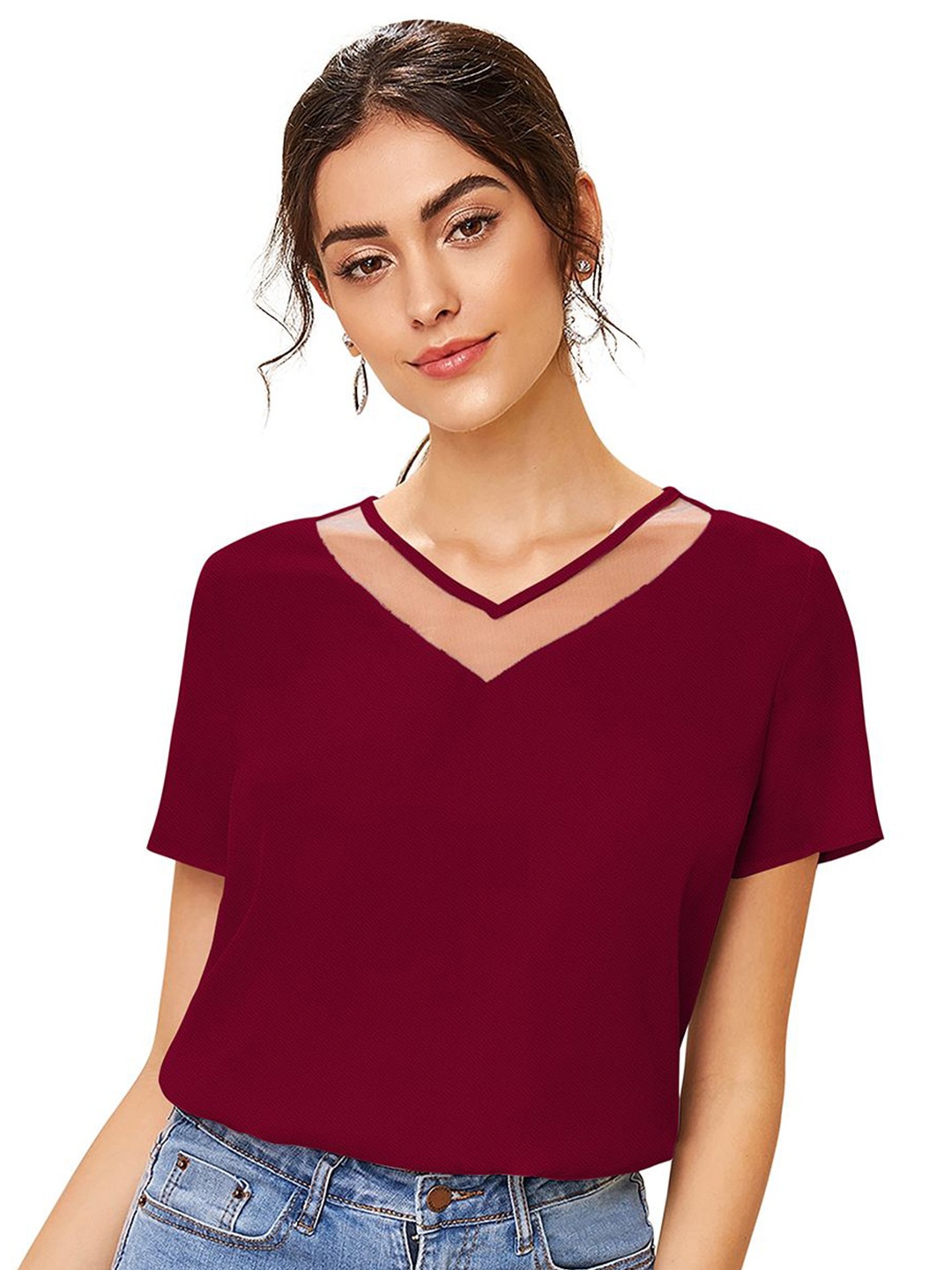 

SHOPONBIT Women Short Sleeves Top, Maroon