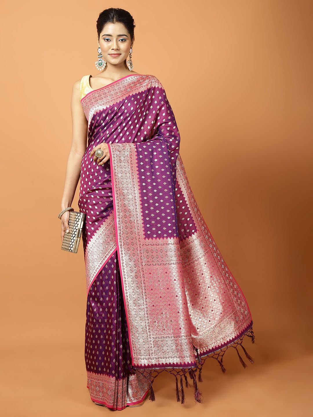 

Meena Bazaar Woven Design Zari Banarasi Saree, Purple