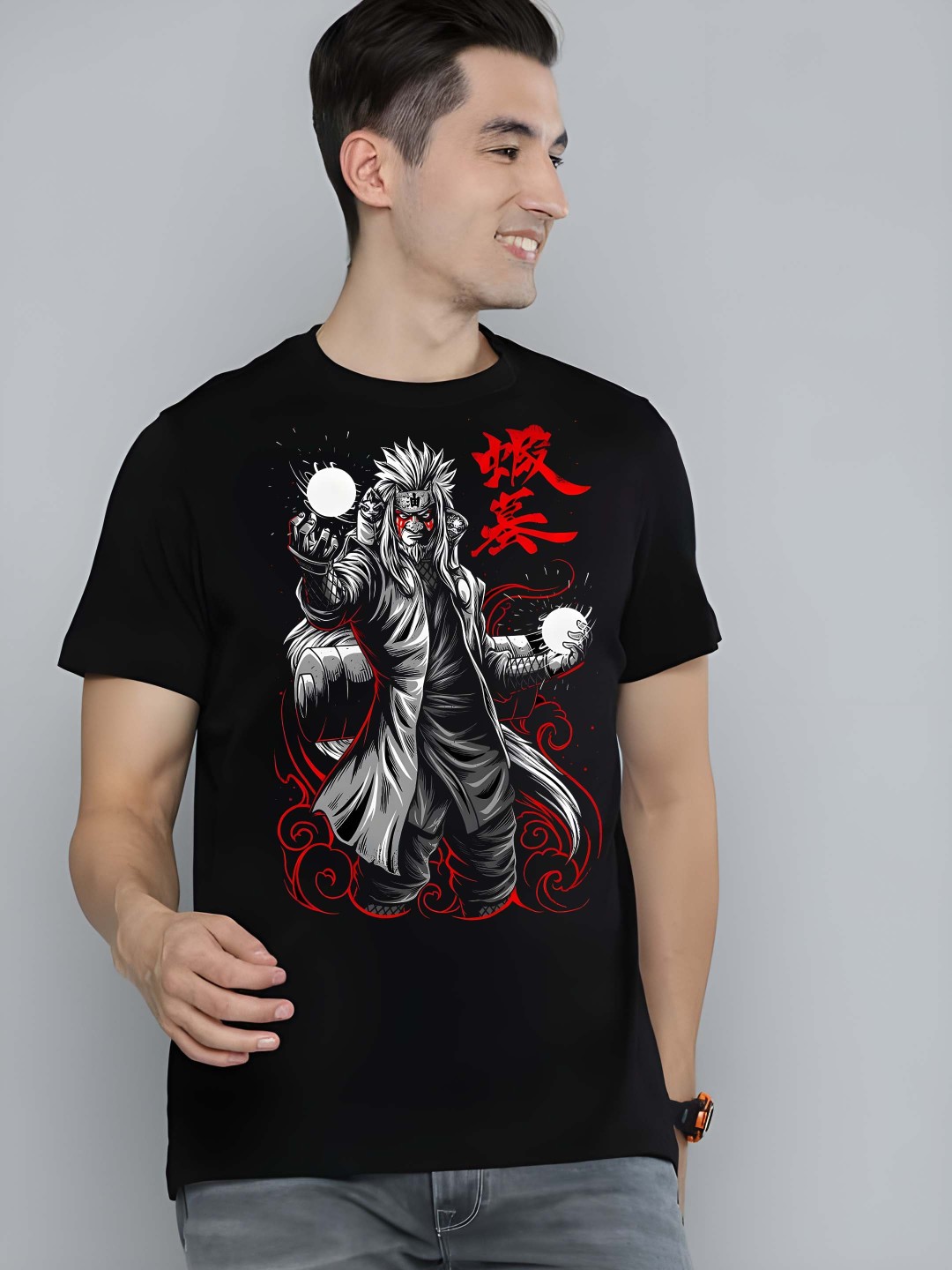

Krimmple Men Graphic Printed Round Neck Cotton T-shirt, Black
