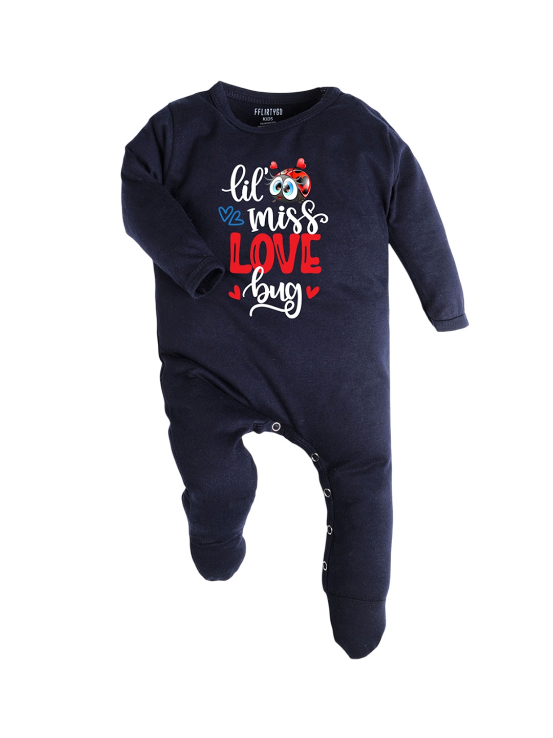 

FFLIRTYGO Infants Kids Typography Printed Cotton Sleepsuit, Navy blue