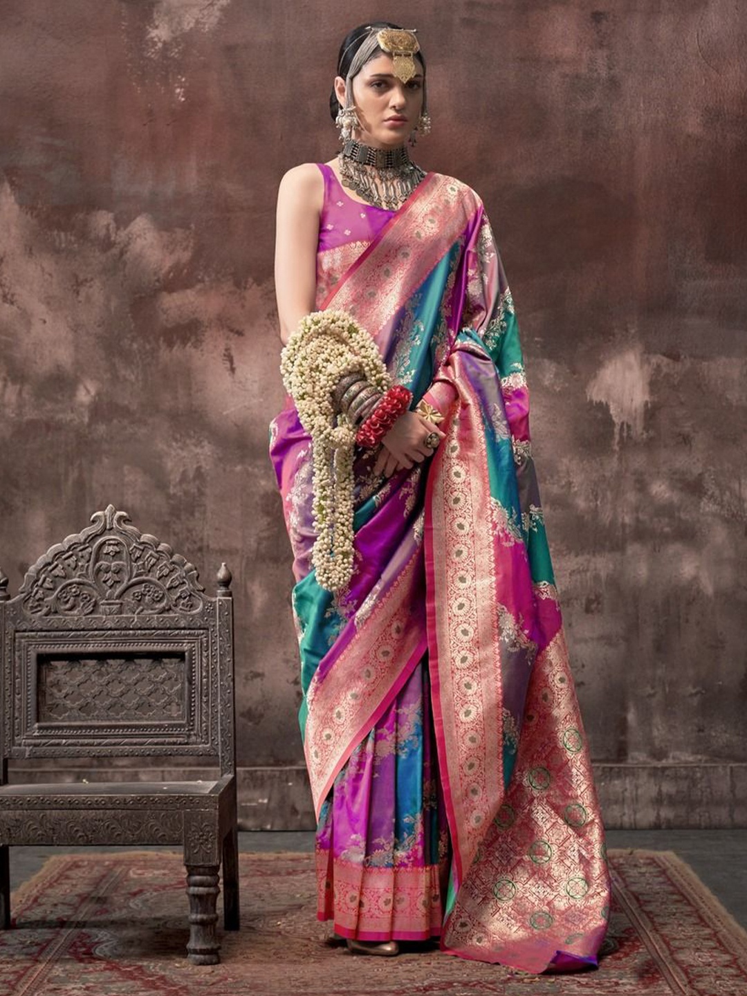 

Anouk Woven Design Zari Banarasi Saree, Pink