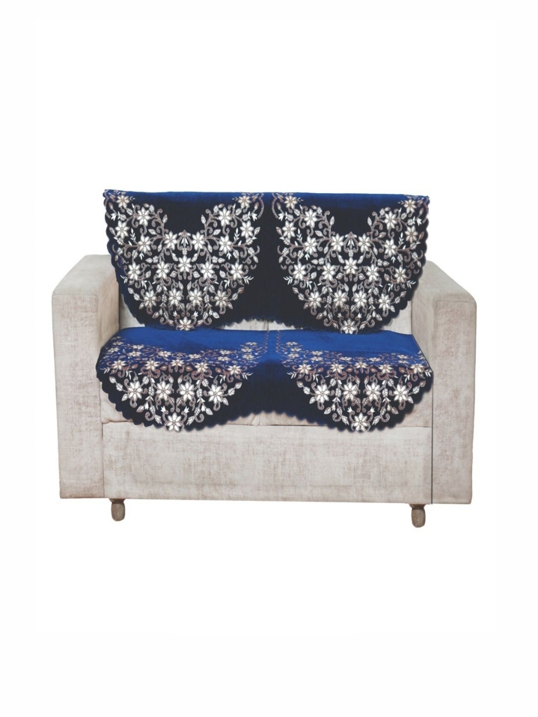

Fashion Throw Navy Blue & White Printed Jacquard 2 Piece Sofa Cover