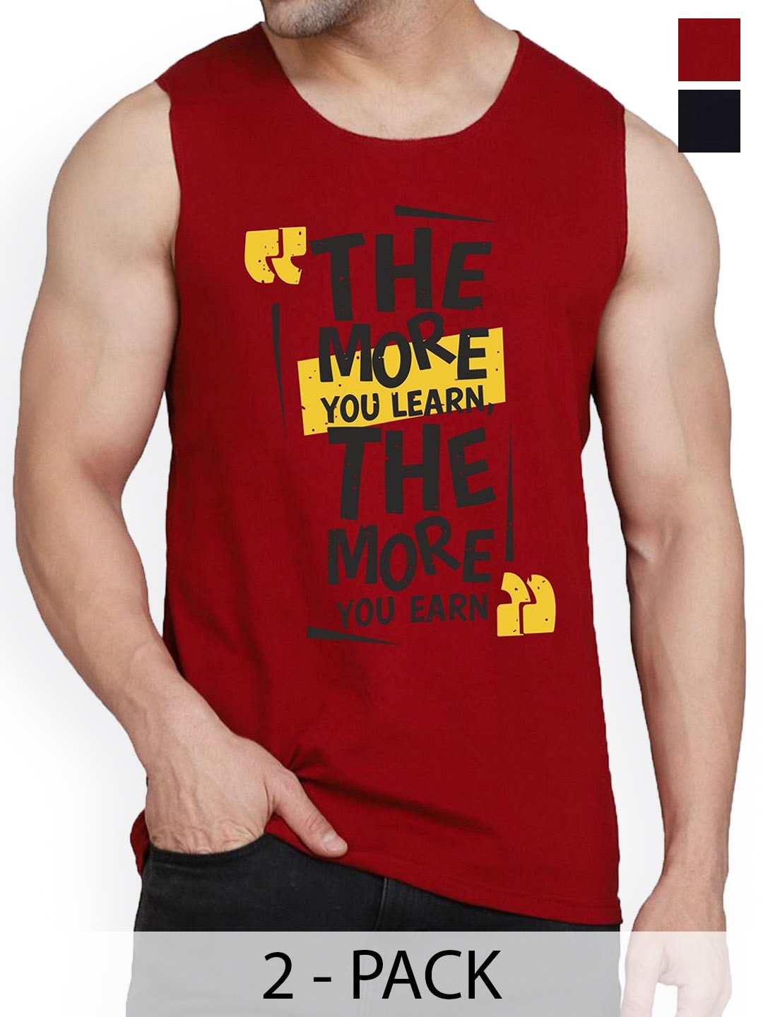 

WOOSTRO Pack Of 2 Printed Combed Cotton Gym Vest RS26 CMB (MORE MAROON) (RUN BLACK)