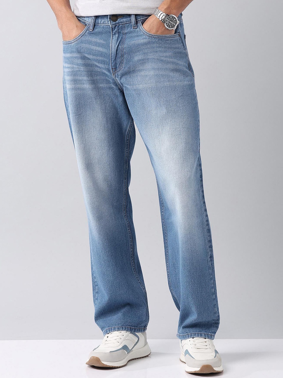 

AD By Arvind Men Cotton Low Distress Heavy Fade Baggy Fit Mid Rise Jeans, Blue