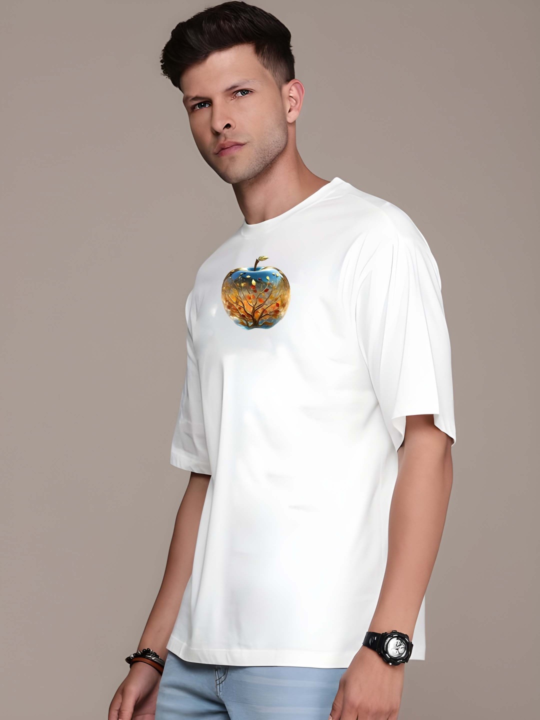 

BOWLIFESTYLE Men Drop-Shoulder Sleeves Pure Cotton T-shirt, White