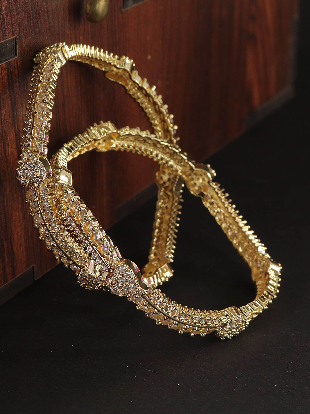 

NMII Set Of 2 American Diamond Studded Bangles, Gold