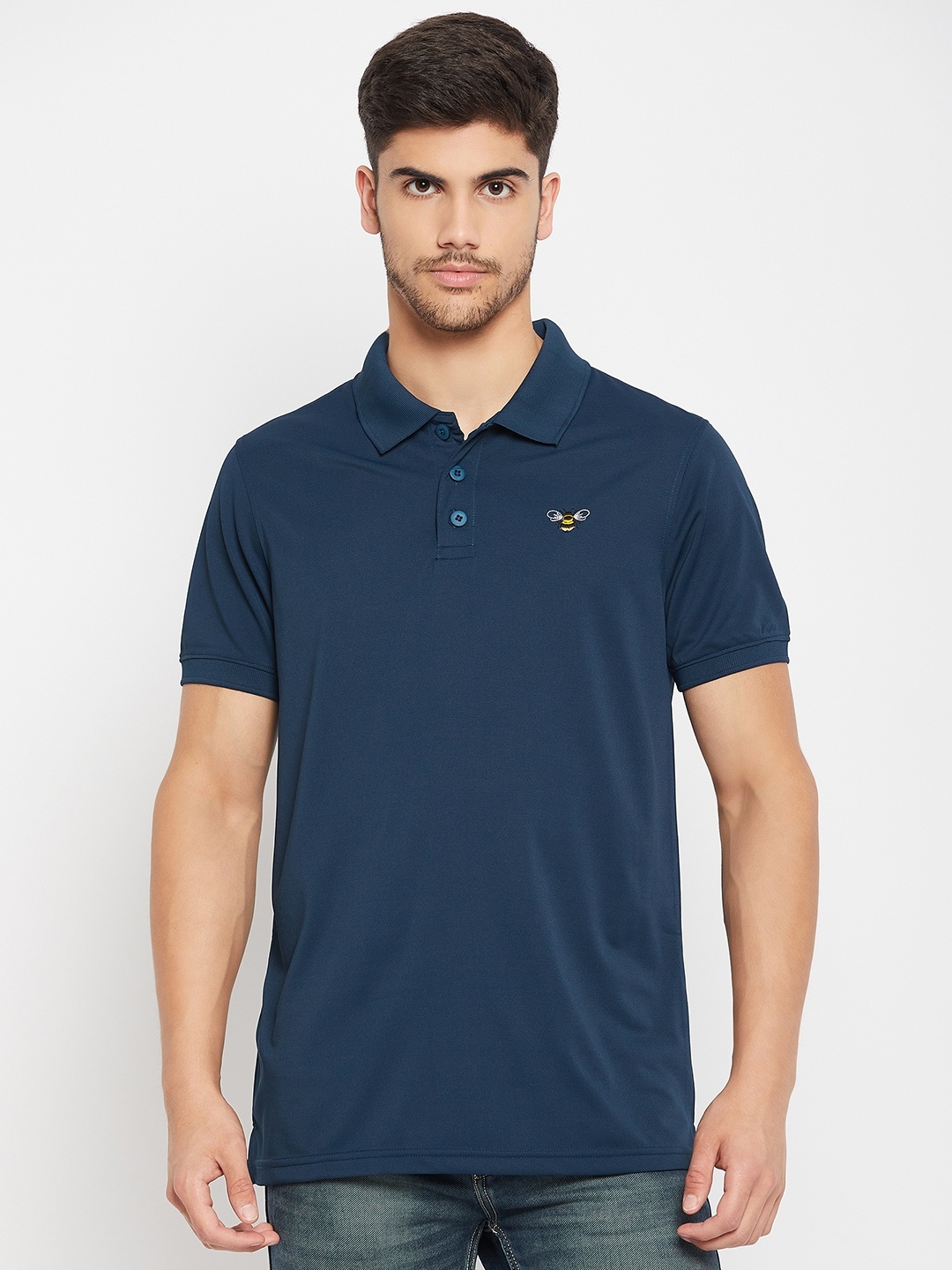 

AUXAMIS Men Solid Polo Collar Cotton T-shirt, Navy blue