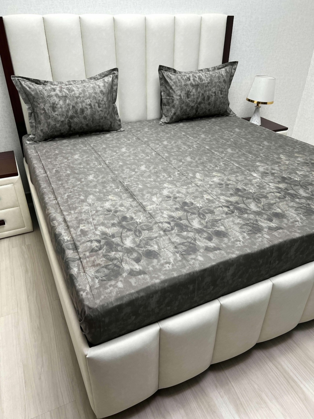 

Pure Decor Royal Majestic Grey Printed Pure Cotton 260 TC King Bedsheet Set 2.74m x 2.74m, Brown