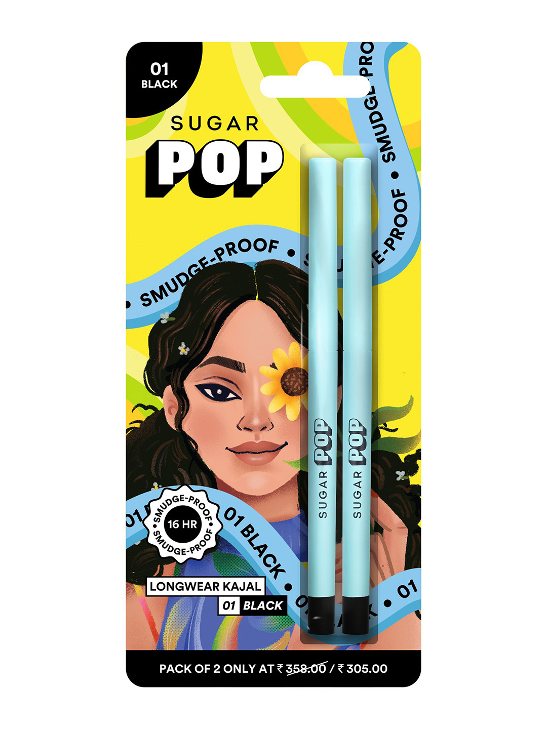 

SUGAR POP Set Of 2 Longwear Waterpoof Velvet Finish Kajal - 6 g Each- 01 Black