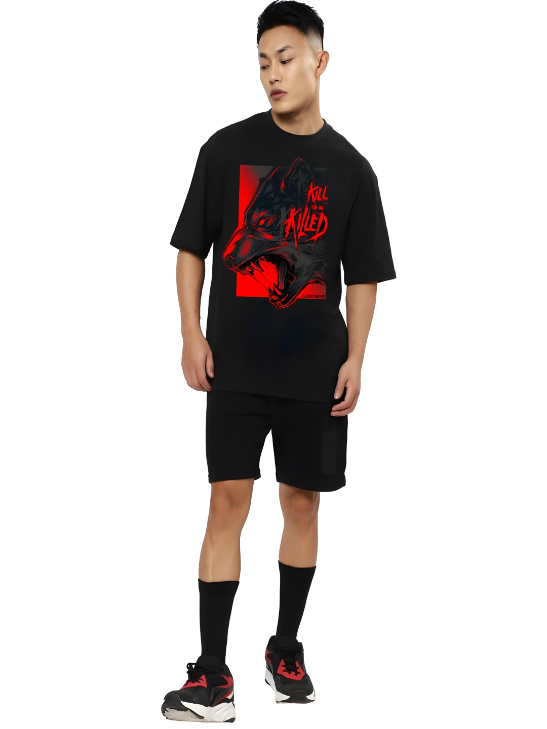 

Krimmple Men Drop-Shoulder Sleeves Pure Cotton T-shirt, Black