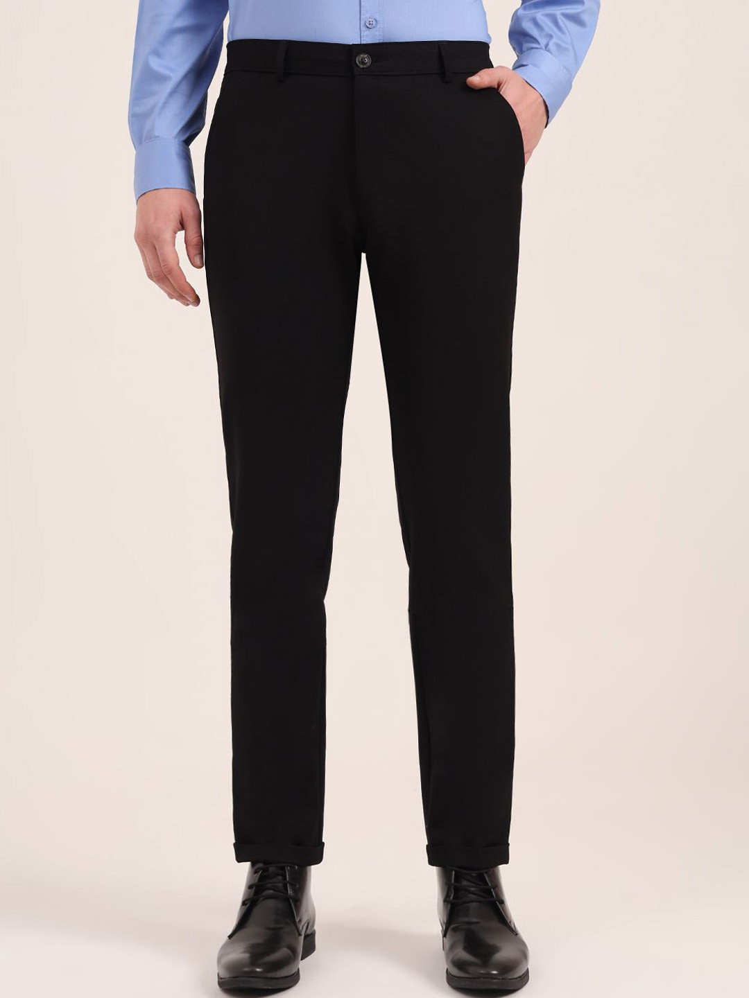 

JB STUDIO Men Slim Fit Mid-Rise Formal Trousers, Black