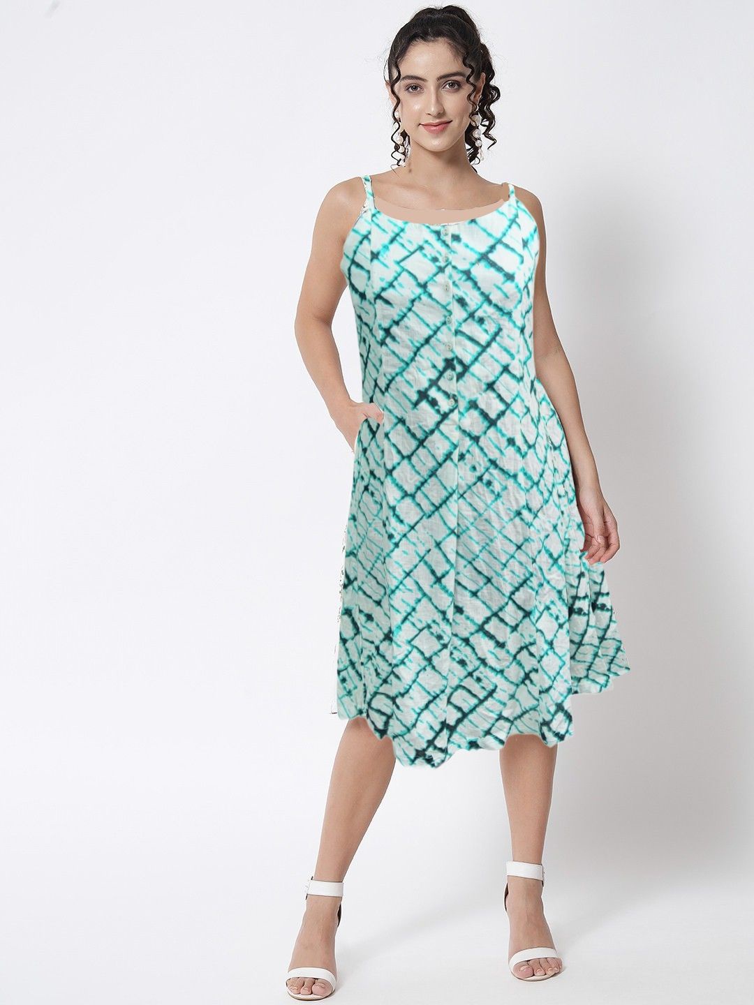 

ANGOORI FASHION Tie and Dye Dyed A-Line Dress, Green