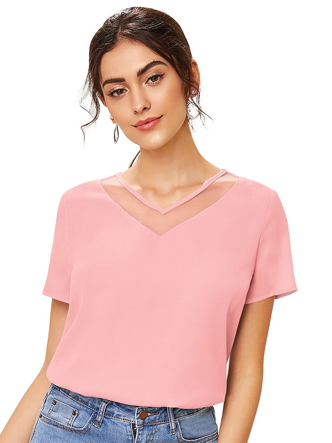 

SHOPONBIT Women V-Neck Top, Peach