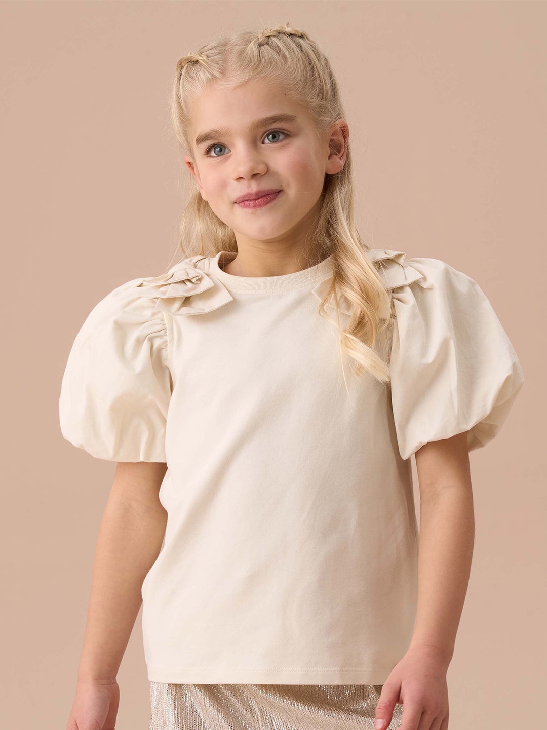

Angel & Rocket Girls Flossie Bow Shoulder Puff Sleeve Top, Cream
