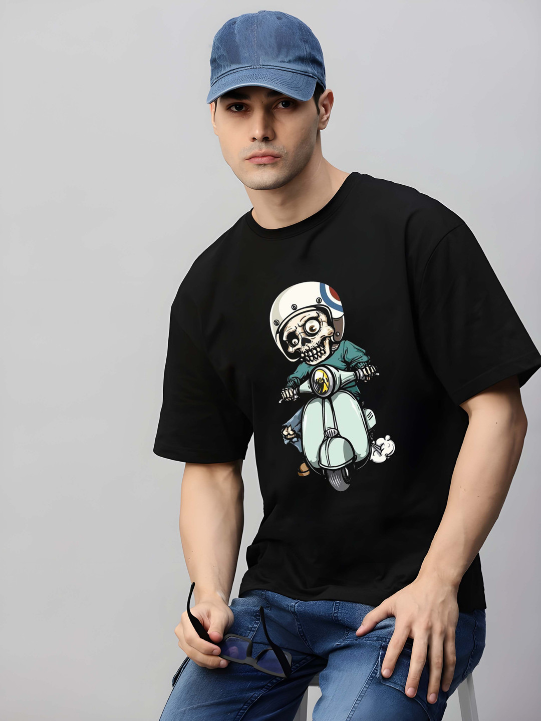 

Krimmple Men Graphic Printed Round Neck Relaxed Fit Cotton T-shirt, Black