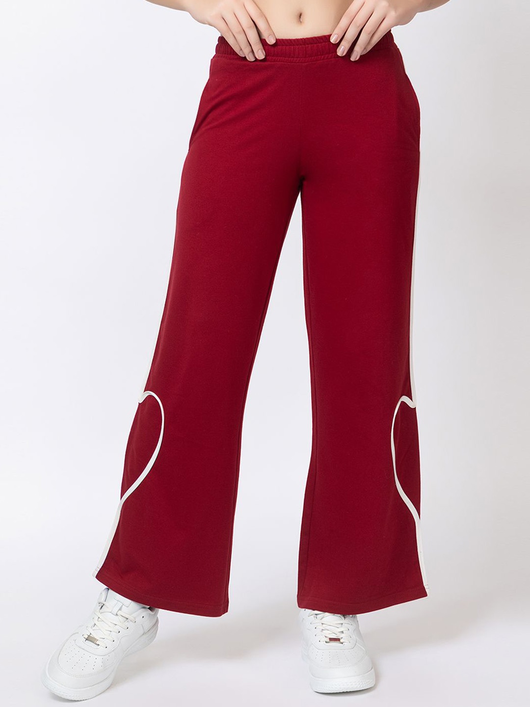 

FEMEA Women Flared Fit Mid Rise Track Pants, Maroon