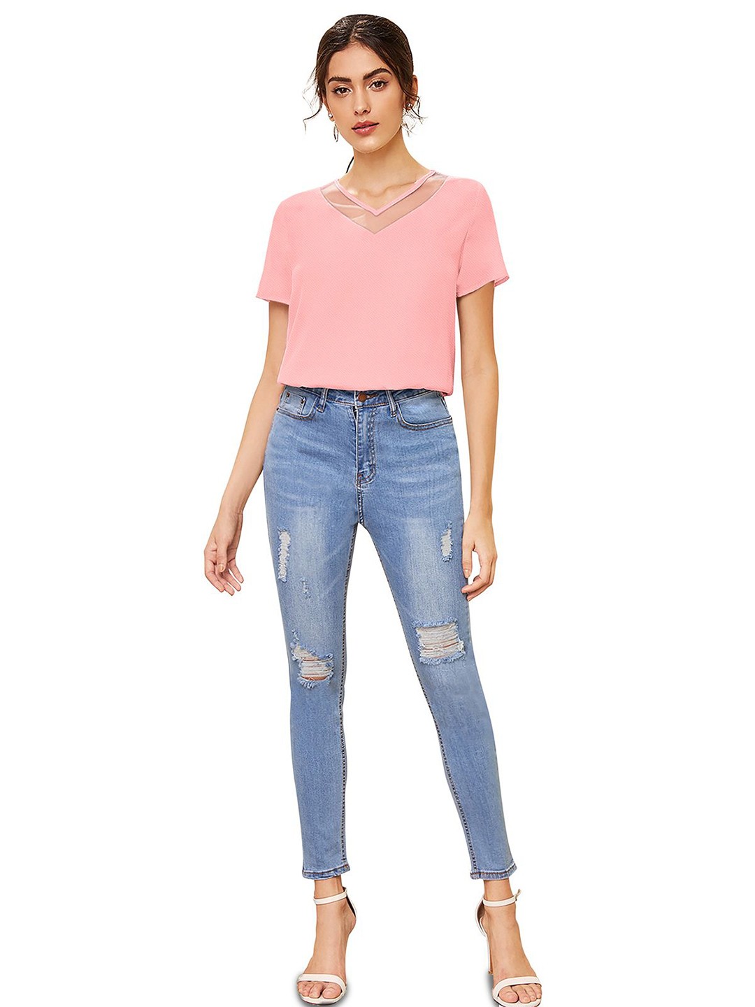 

S.K.C Women V-Neck Top, Peach