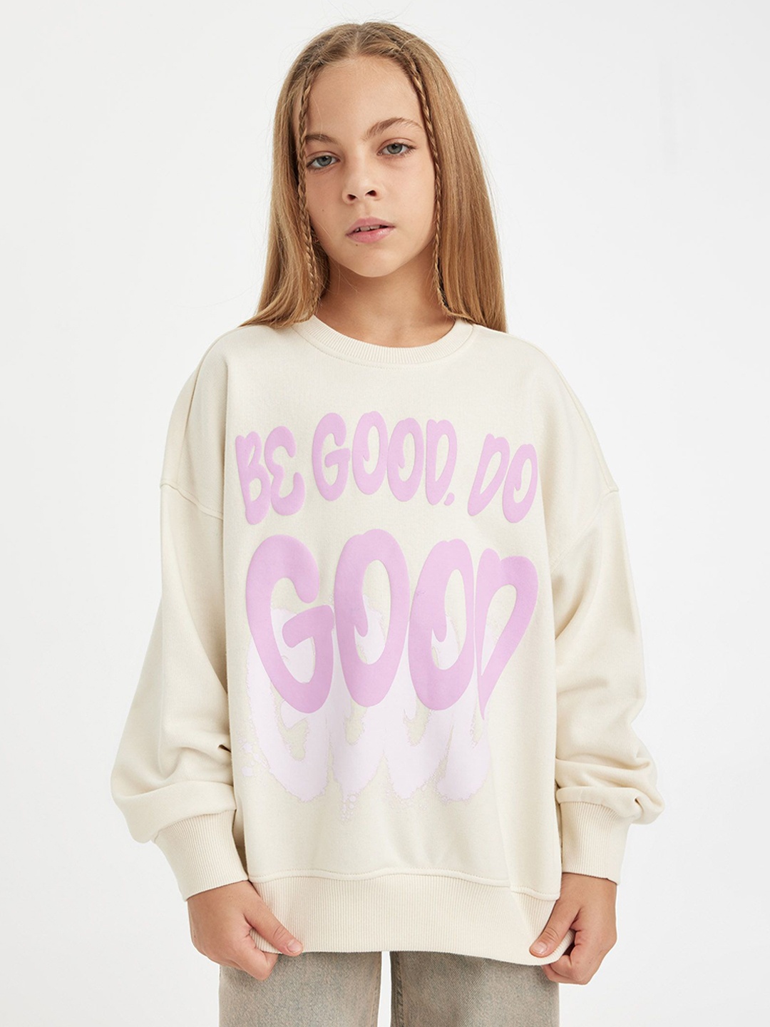 

DeFacto Girls Typography Printed Pullover, White