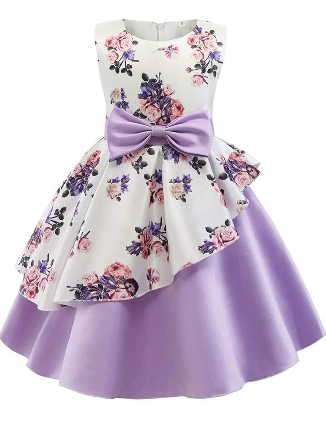 

PURNKAMAAY TRENDZ Floral Print Satin Fit & Flare Dress, Lavender