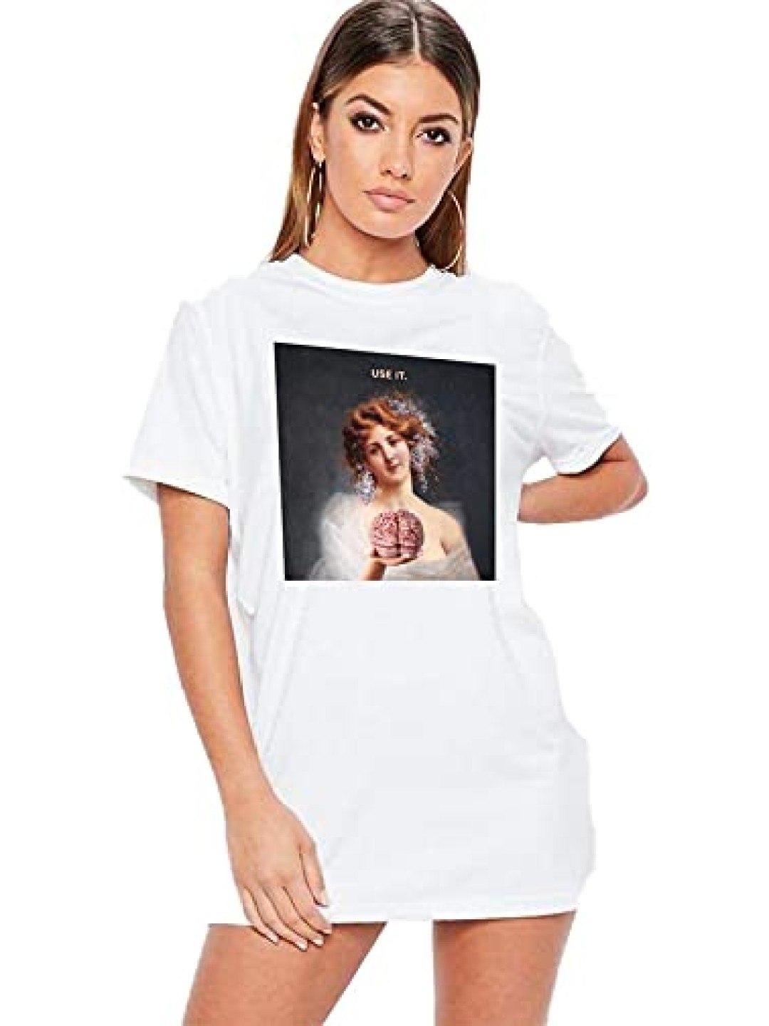

VLAM Women Printed Extended Sleeves Applique T-shirt, White