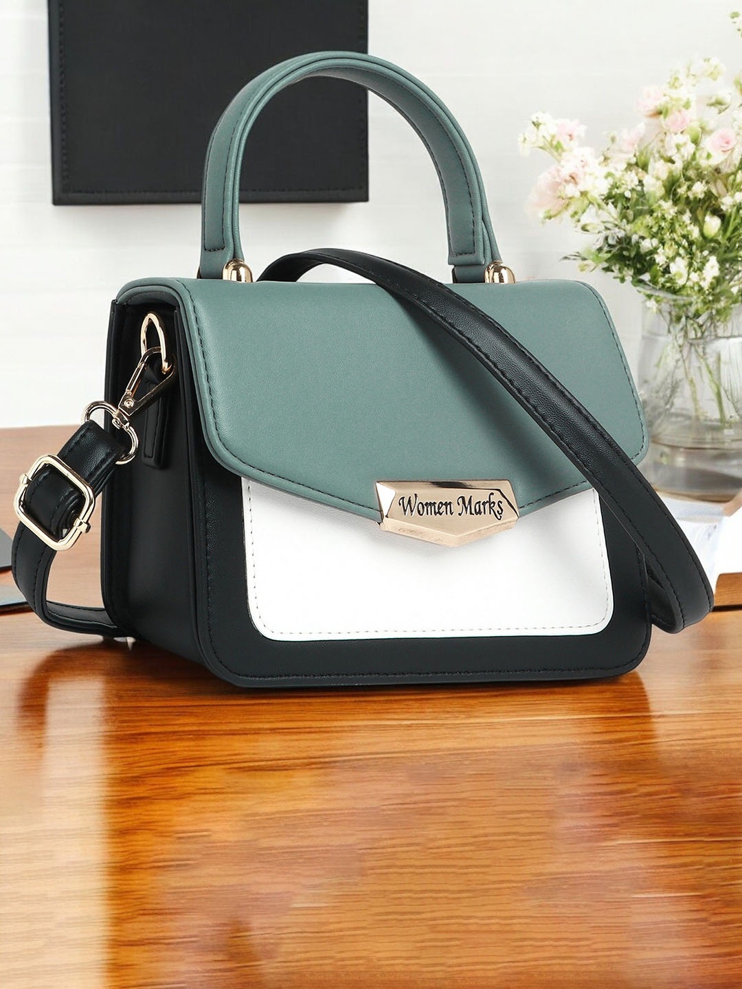 

WOMEN MARKS Textured PU Structured Sling Bag, Black