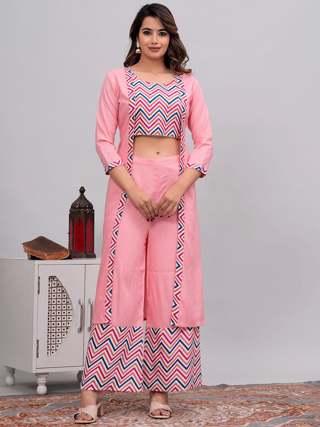 

SRFA Top With Palazzo & Jacket Co-Ords, Pink