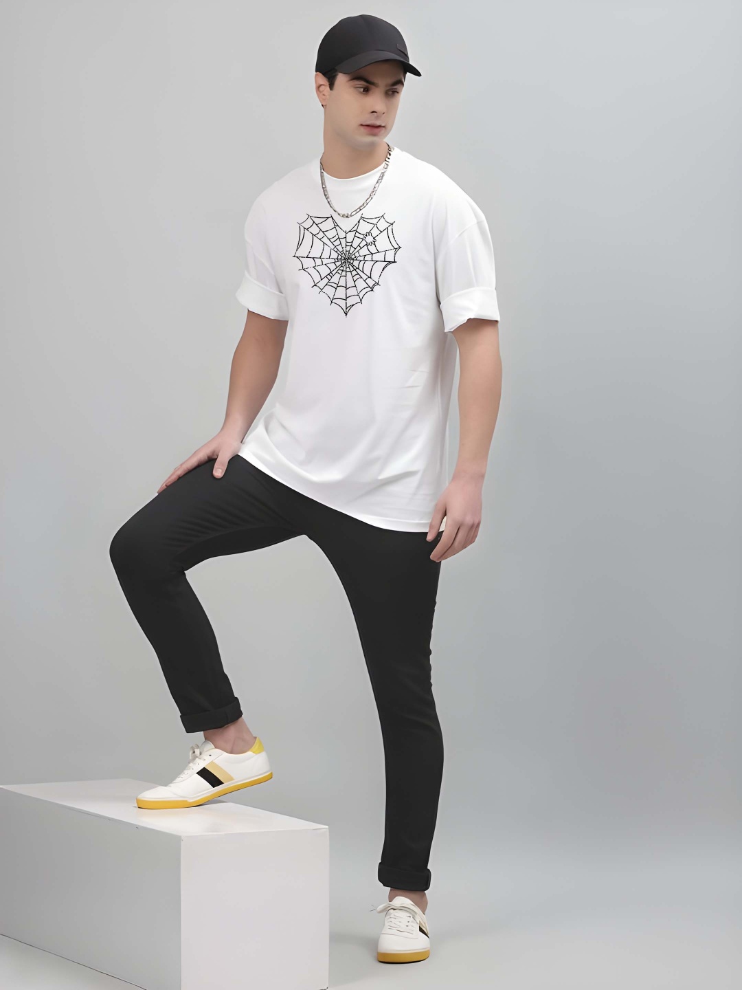 

BOWLIFESTYLE Men Drop-Shoulder Sleeves Pure Cotton T-shirt, White