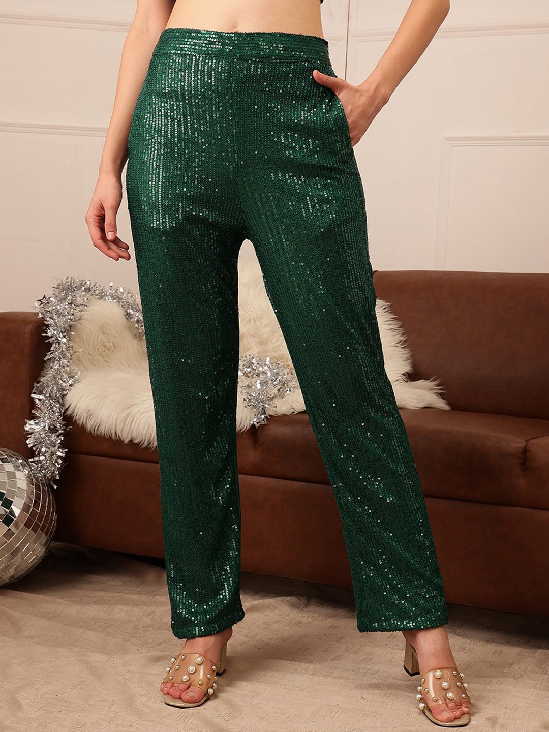 

CORSICA Women Embellished Non Iron Trousers, Green