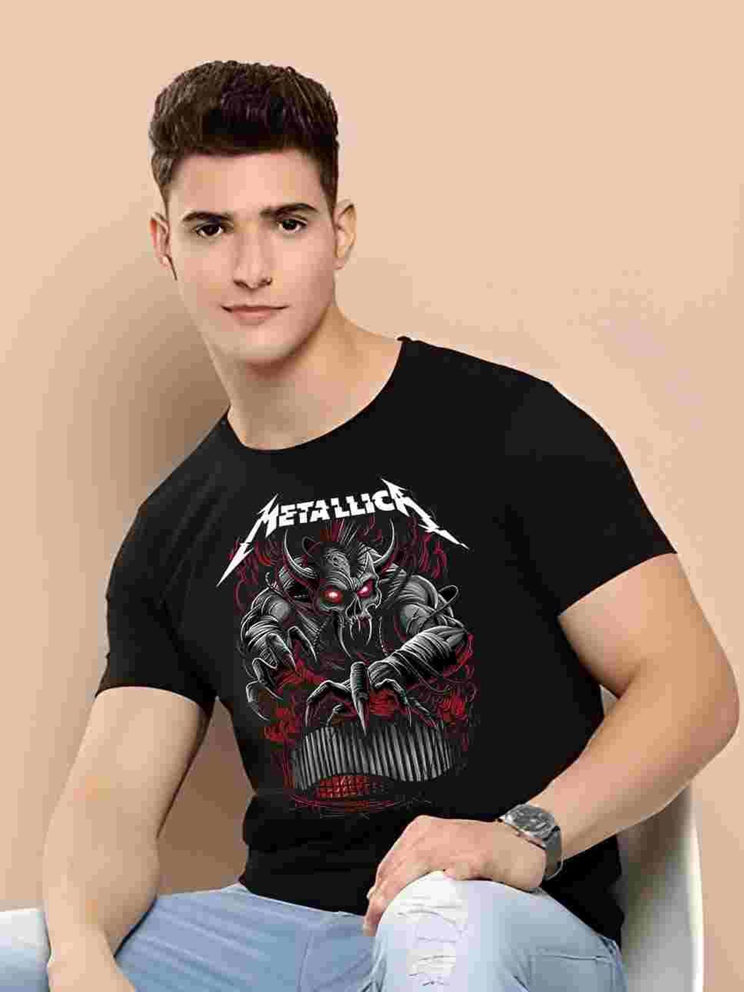 

Moda Rapido Men Drop-Shoulder Sleeves Pure Cotton T-shirt, Black