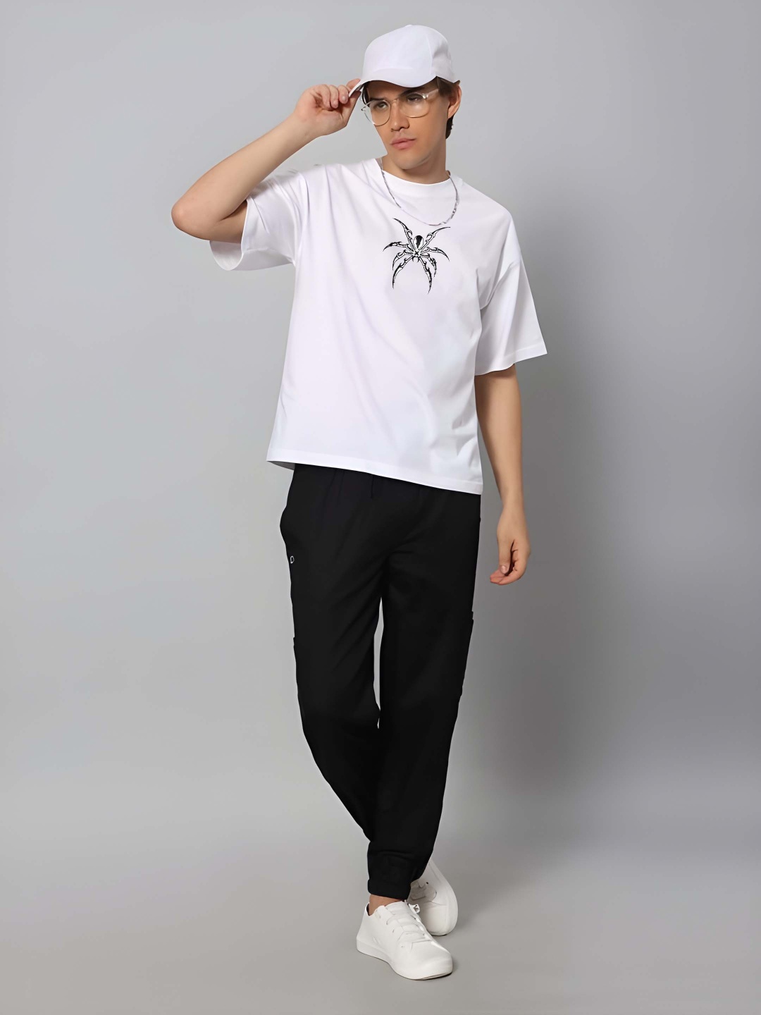 

Krimmple Men Graphic Printed Round Neck Pure Cotton Oversized T-shirt, White