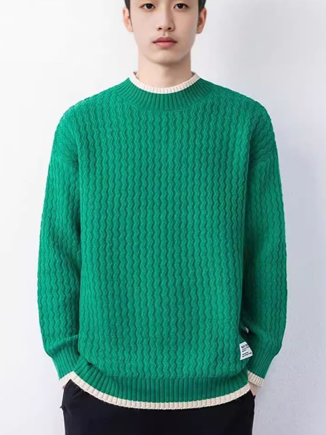 

StyleCast x Revolte Men Self Design Pullover Sweatshirt, Green