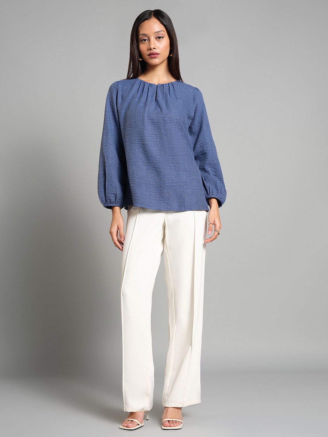 

AND Women Puff Sleeve Top, Blue
