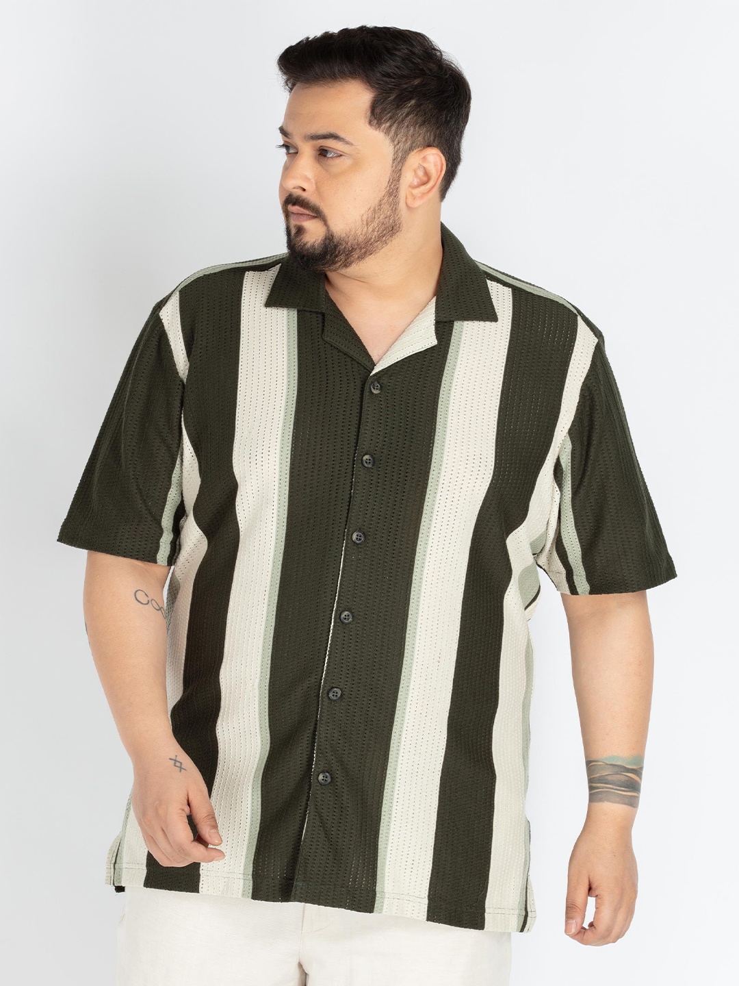 

UNSIZED Men Comfort Multi Stripes Opaque Striped Casual Shirt, Olive