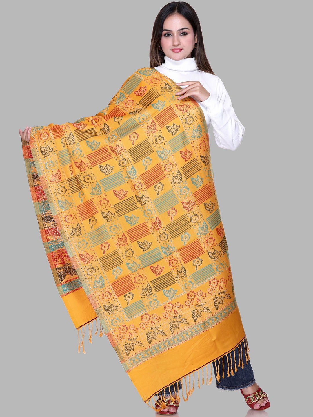 

Tones-N-Shades Ethnic Motifs Woven Design Shawl, Yellow