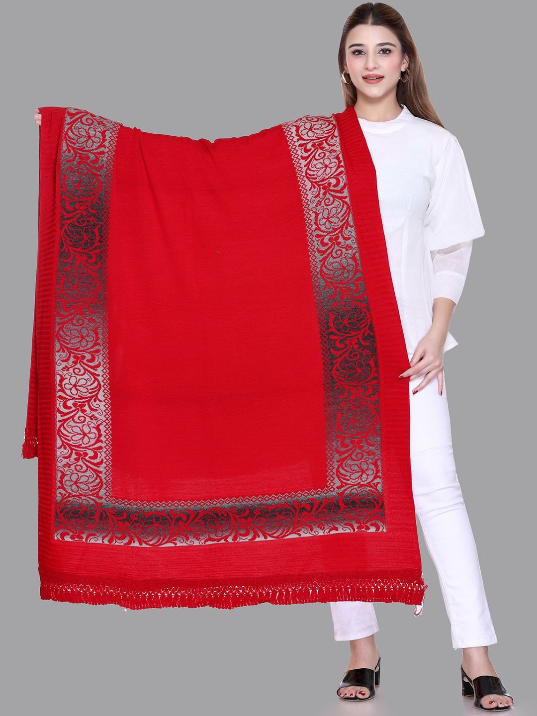 

Tones-N-Shades Woven Design Shawl, Red