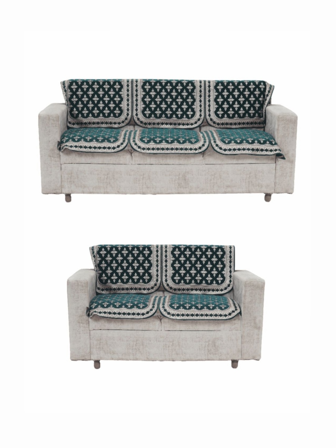 

Fashion Throw Teal & White 4 Pieces Printed 5 Seater Jacquard Sofa Covers