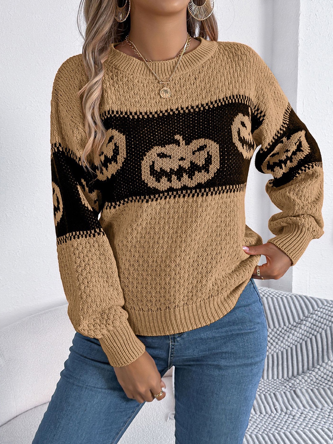 

StyleCast x Revolte Women Cable Knit Pullover, Khaki