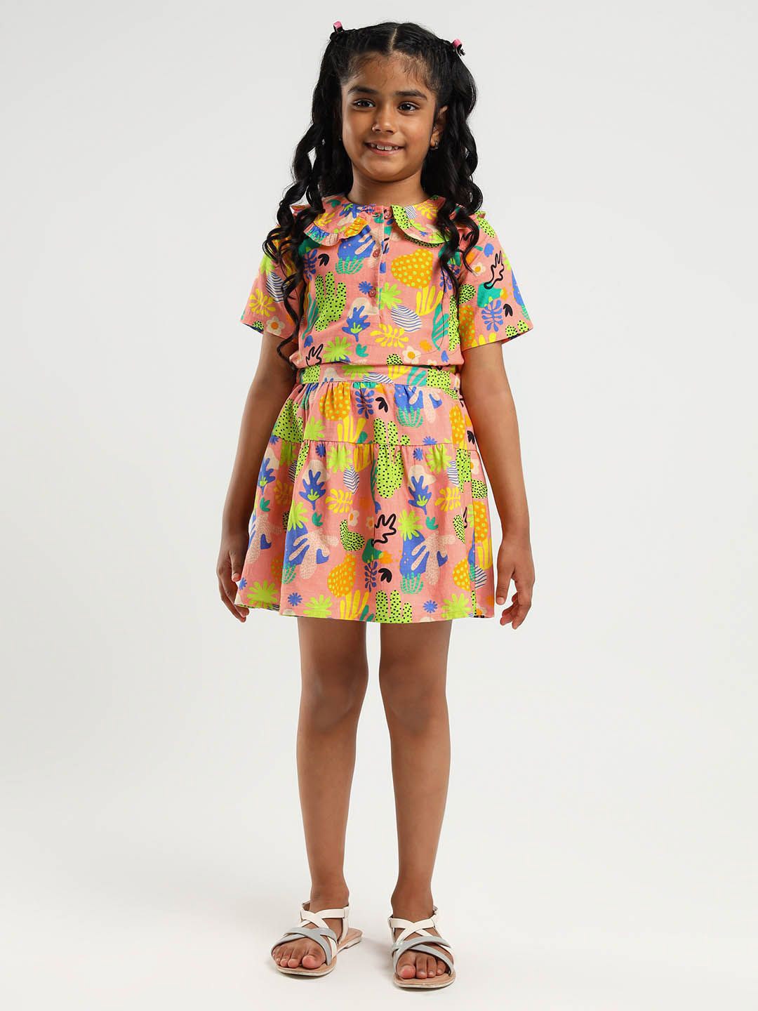 

Somersault Flora Girls Printed Pure Cotton Shirt With Skirt, Pink