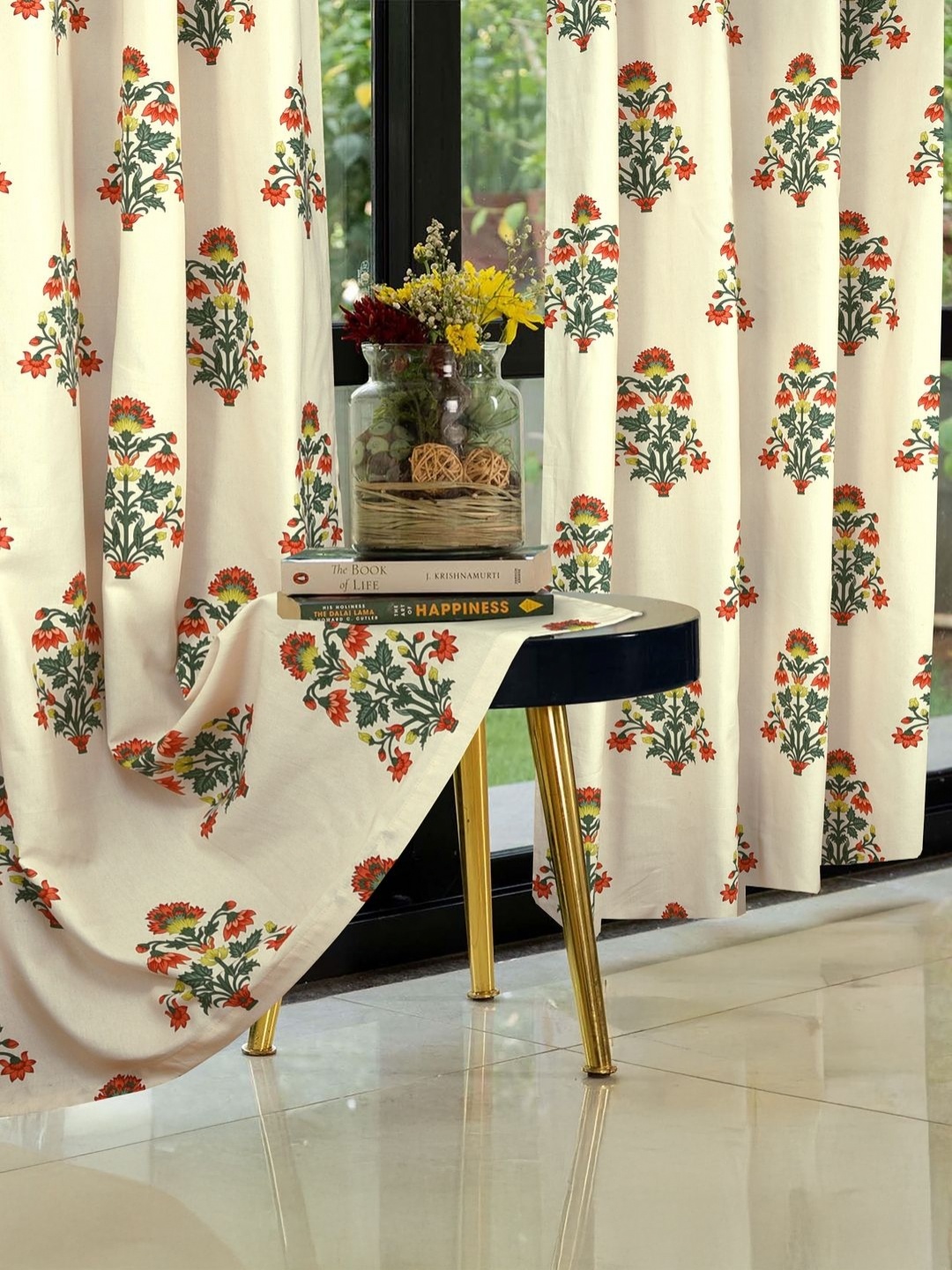 

Cortina Beige & Orange 2 Pieces Floral Printed Cotton Long Door Curtains