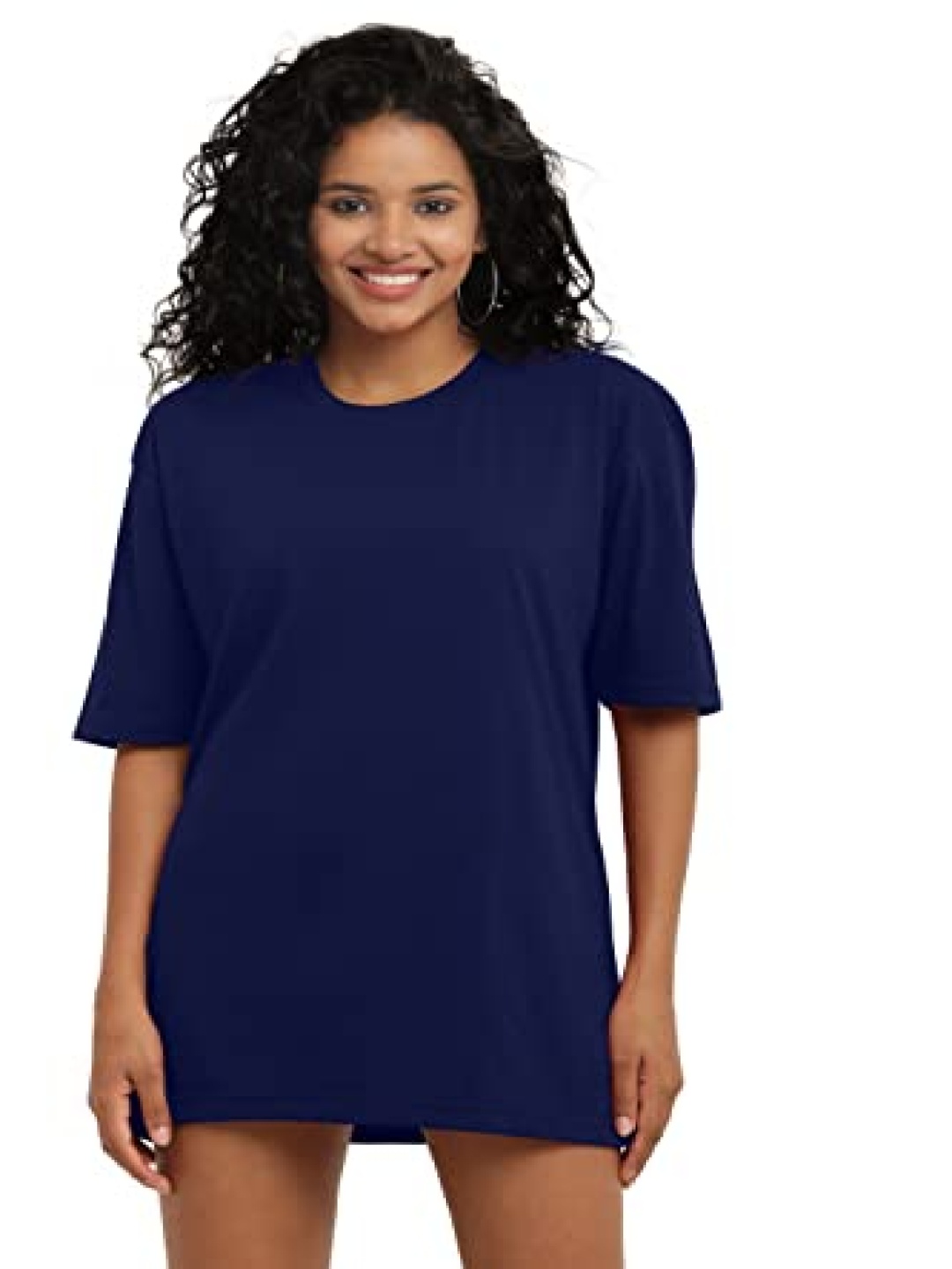 

NOTWILD Women Solid Round Neck Cotton Relaxed Fit T-shirt, Blue