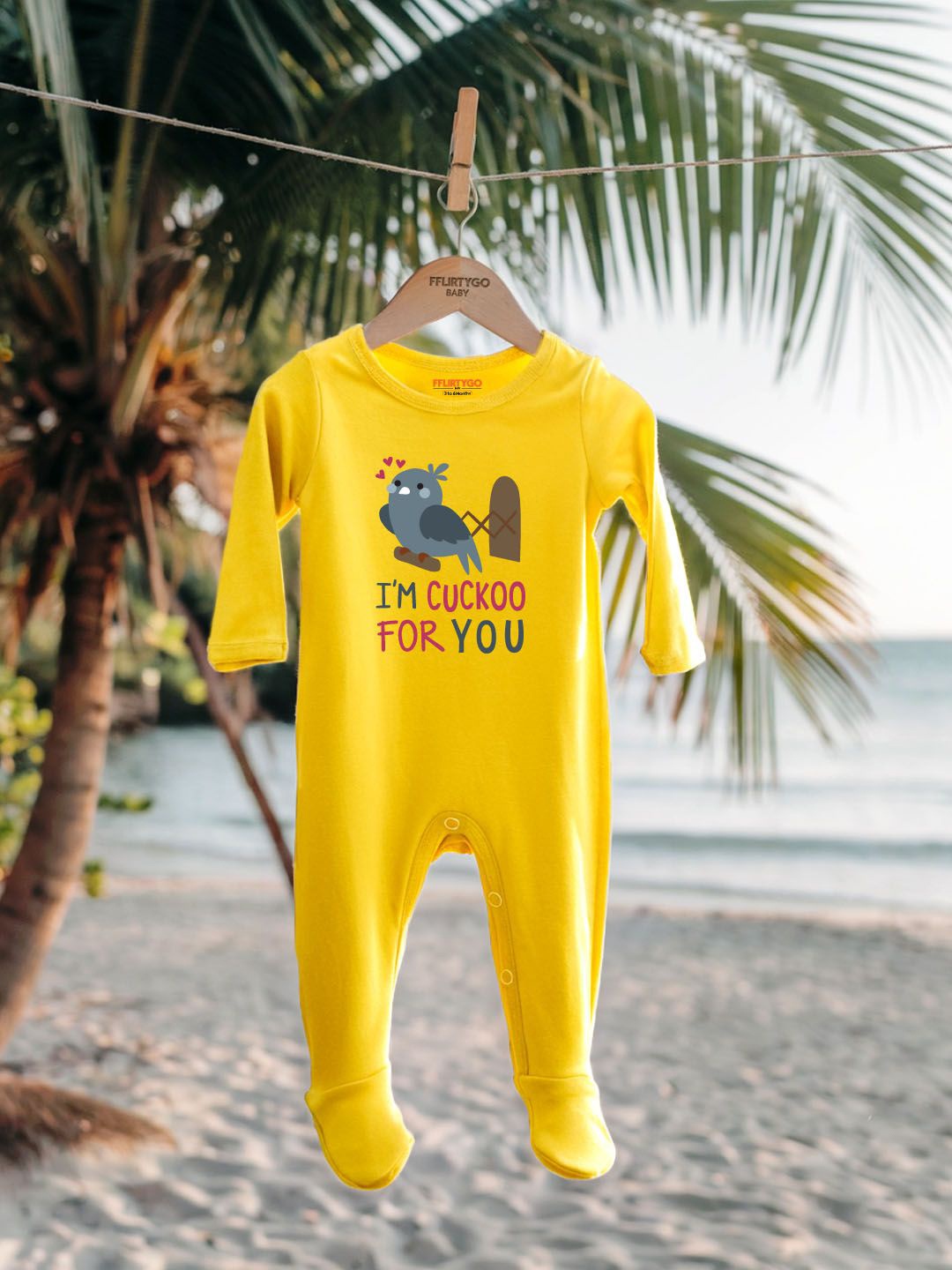 

FFLIRTYGO Infants Valentine day Printed Cotton Sleepsuit, Yellow