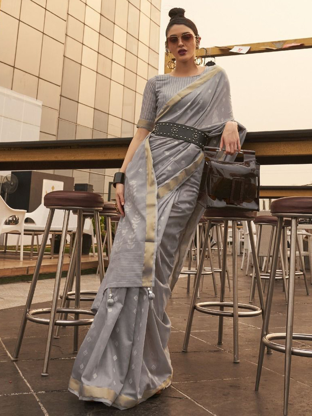 

Anouk Woven Design Zari Banarasi Saree, Grey