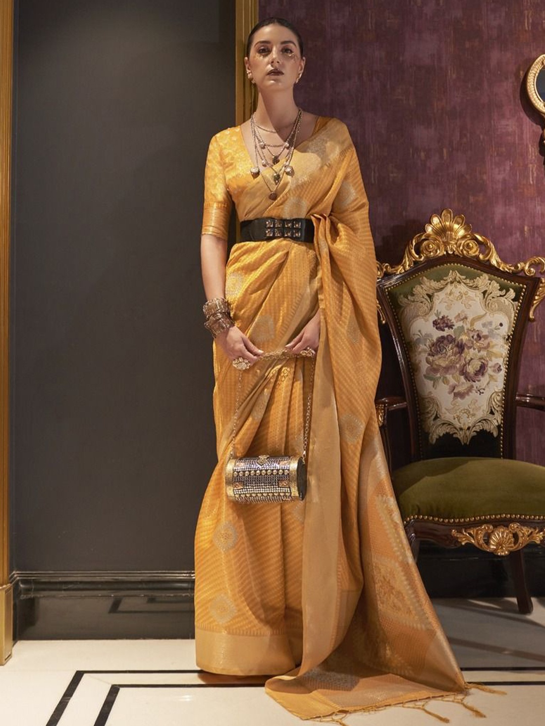 

Anouk Woven Design Zari Banarasi Saree, Yellow