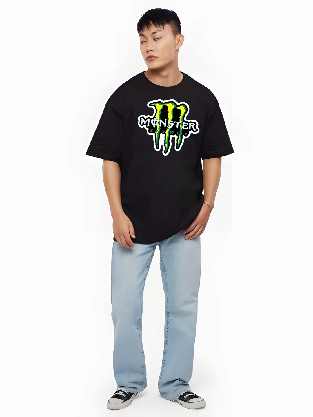 

BOWLIFESTYLE Men Drop-Shoulder Sleeves Pure Cotton T-shirt, Black