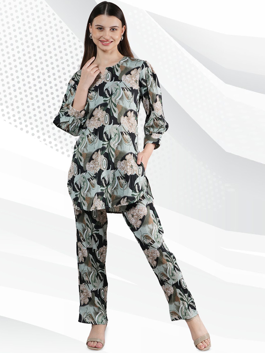 

NEYSA Printed Tunic & Trousers Co-Ord Set, Green