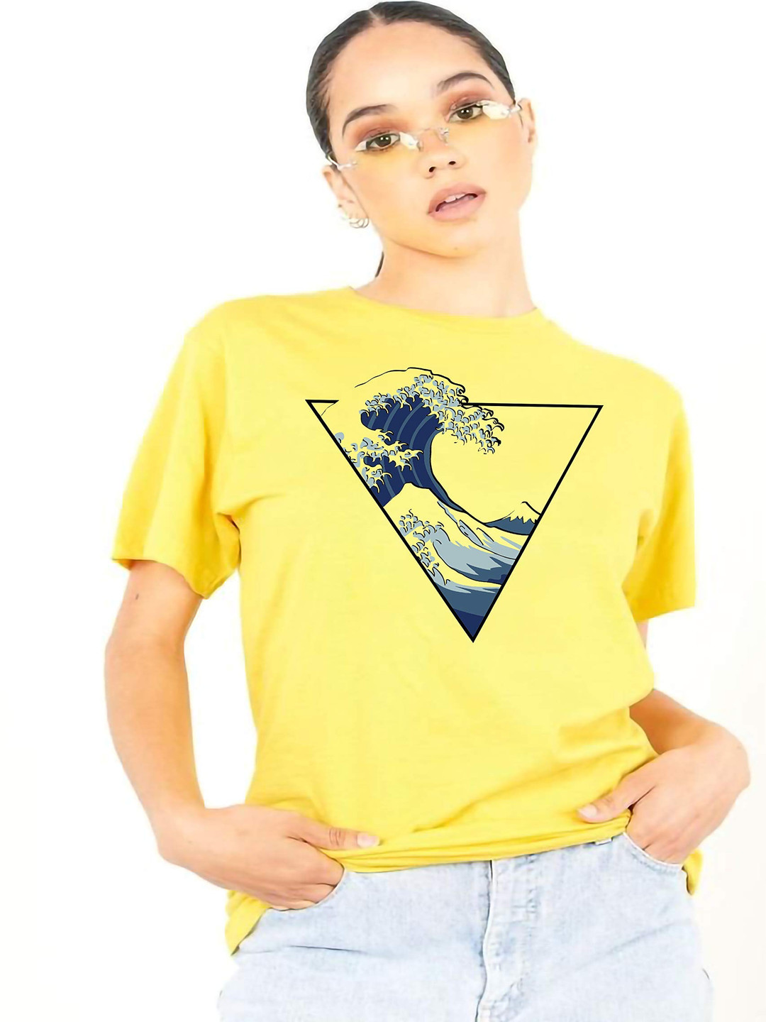 

VLAM Women Printed Extended Sleeves Pockets T-shirt, Yellow