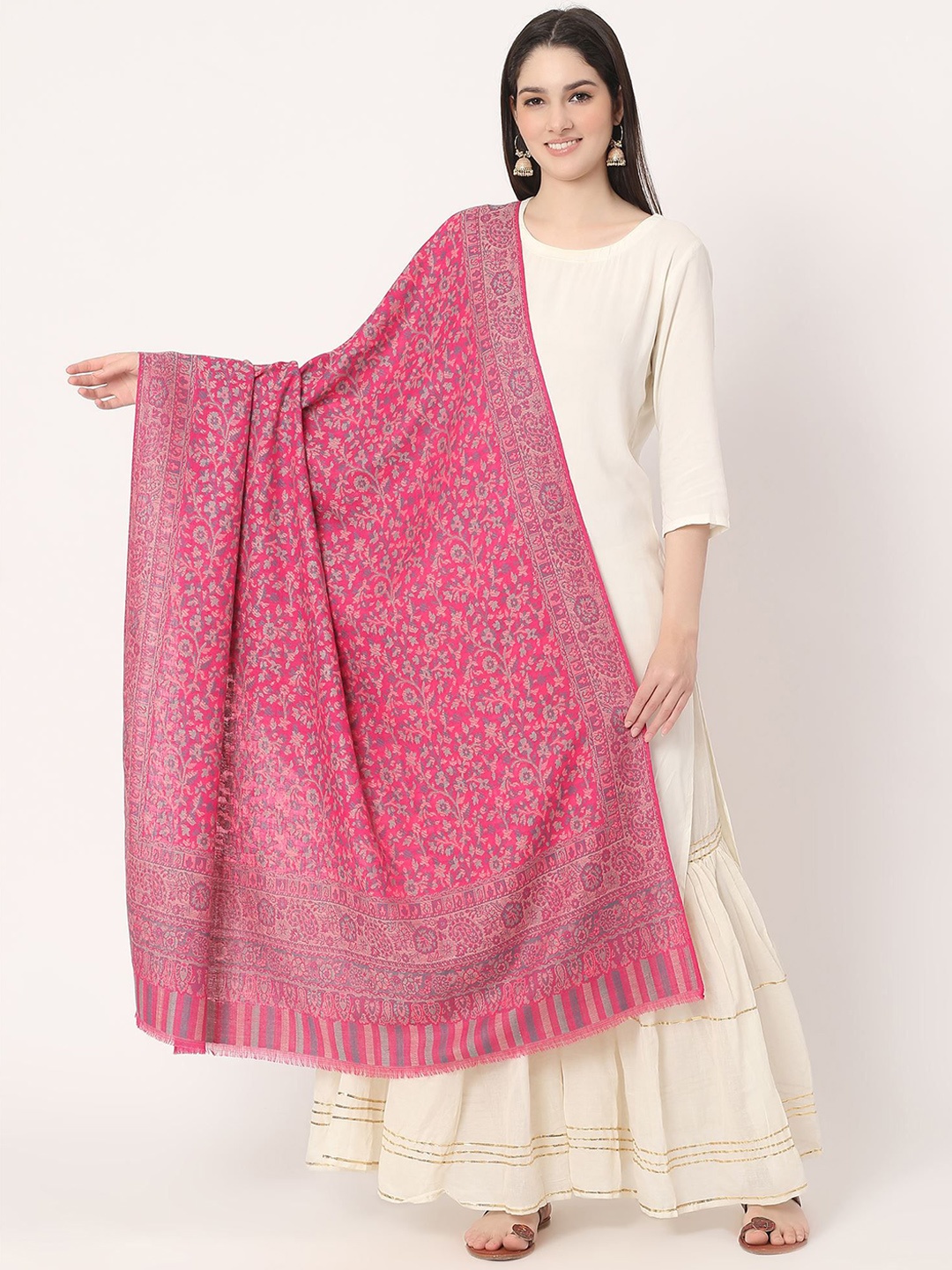 

Moda Chales Floral Woven Design Shawl, Pink
