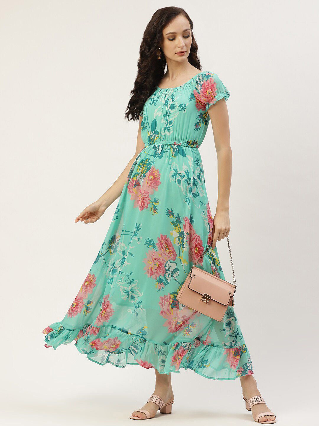 

DressBerry Floral Print Georgette Maxi Dress, Sea green
